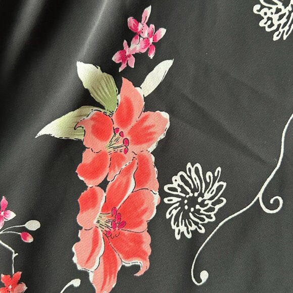 Vtg  Sheri Martin New York A-Line Midi black and pink florals dress women's S 8 - Picture 6 of 12